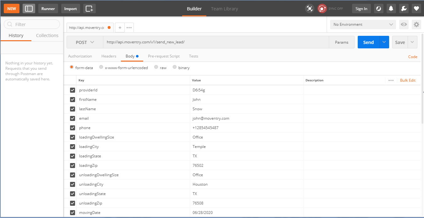 Postman API interface